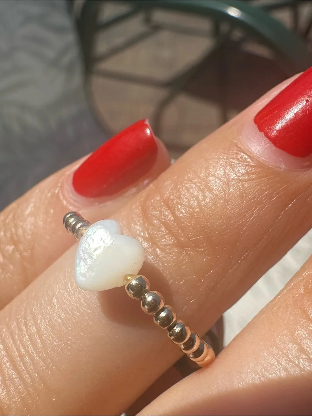 New 14K Solid Gold Heart Pearl Beaded ring Solid 14K gold band ring beaded 6